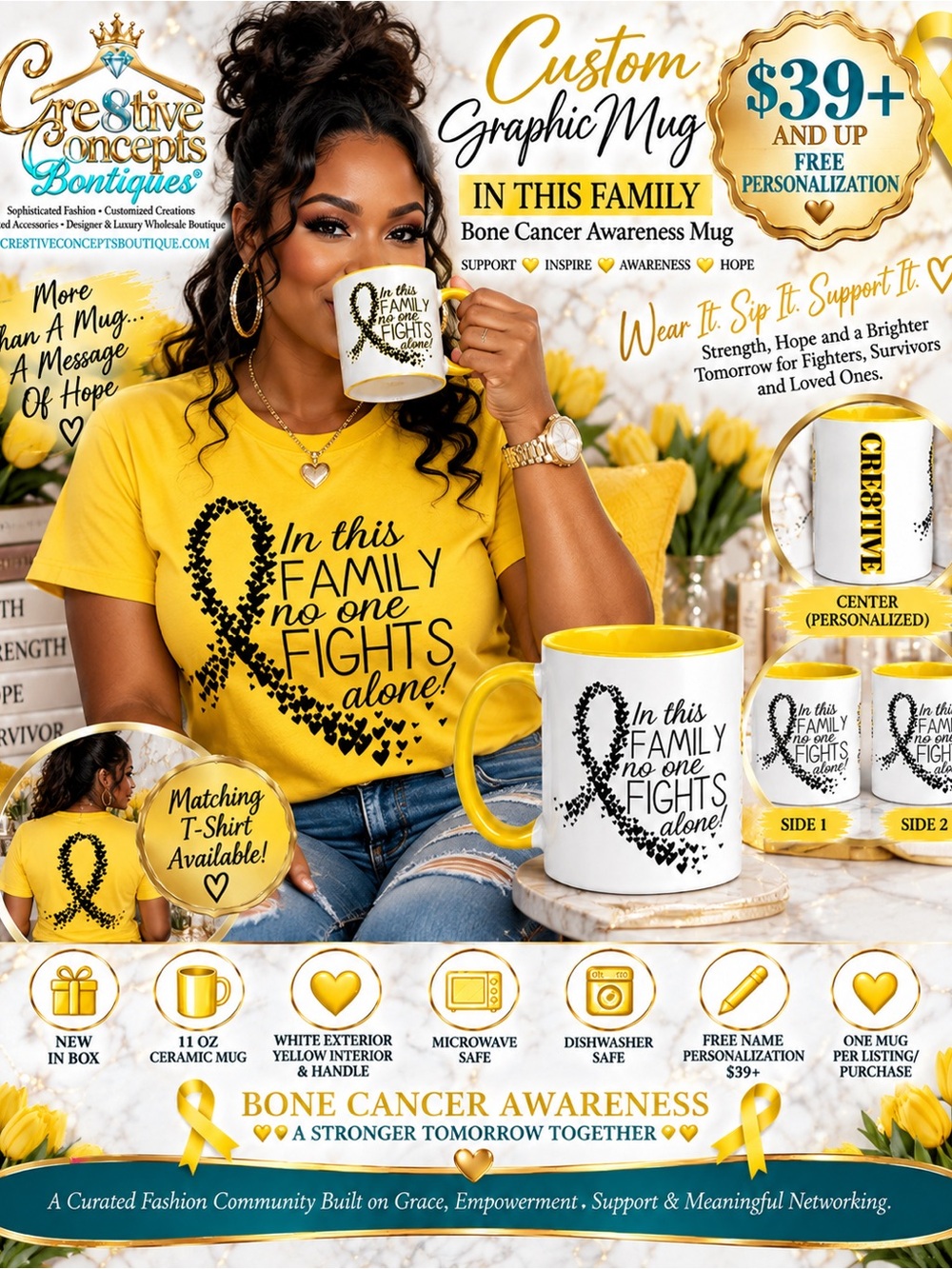 Custom “In This Family” Sarcoma Cancer Support 11oz Ceramic Hand-Crafted Mug